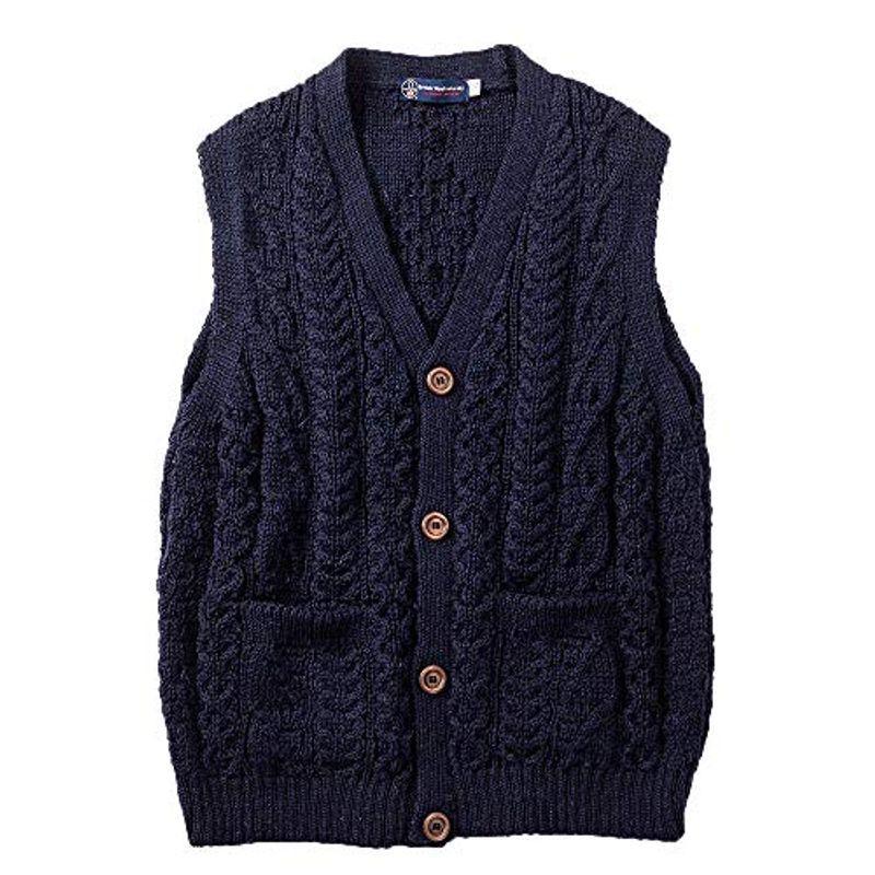 ジェイエムクーパー Jm Cooper ベスト フィッシャーマンズベスト 英国製 ニット ベスト フィッシャーマンズベスト L ビックアイランド ニット メンズ ウール100 ネイビー 販売通販の