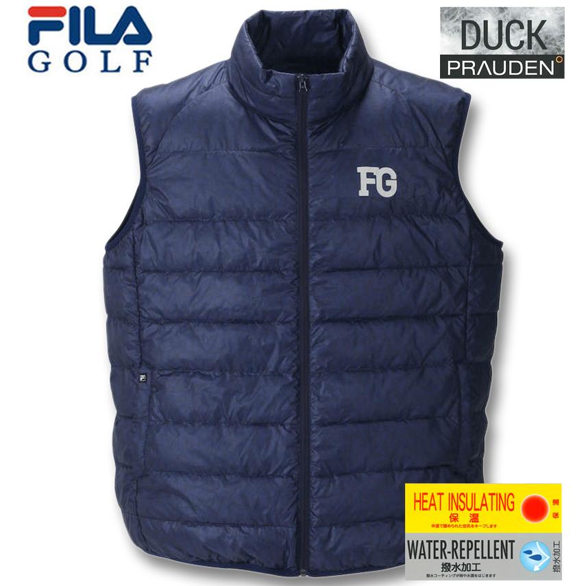 新品 FILA GOLF フィラ ゴルフ ダウン ベスト 柄 ブラック 3L FILA GOLF フィラゴルフ ゴルフウェア ハイブリッド ダウンベスト