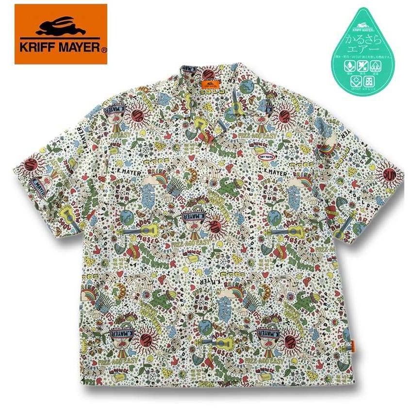 大きいサイズ メンズ KRIFF MAYER かるさらエアー総柄プリント 開襟 半袖 シャツ イエロー マップ柄 1277-5260-3 3L 4L 5L 6L 8L KRIFF MAYER（クリフメイヤー） 大きいサイズ メンズ かるさらエアー