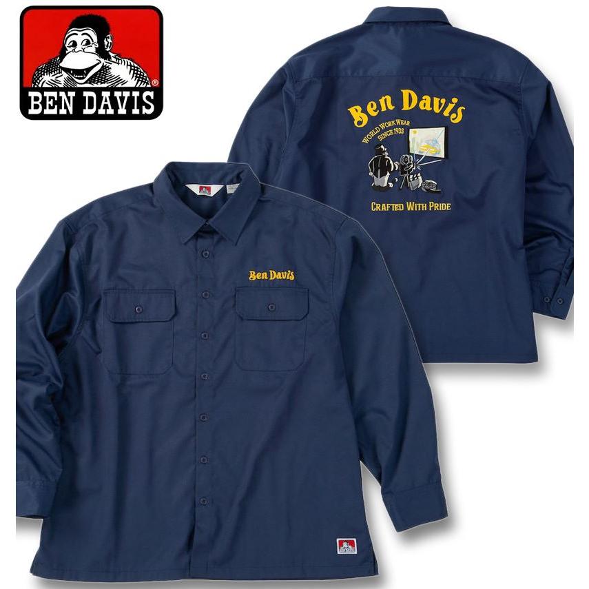 大きいサイズ メンズ BEN DAVIS 刺繍ツイル ワーク シャツ ネイビー 1277-5305-1 3L 4L 5L 6L BEN DAVIS（ベンデイビス） 大きいサイズ メンズ 刺繍 ツイル ワーク