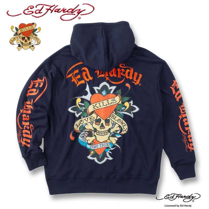 Ed Hardy（エド・ハーディー） 大きいサイズ メンズ 裏毛 刺繍 