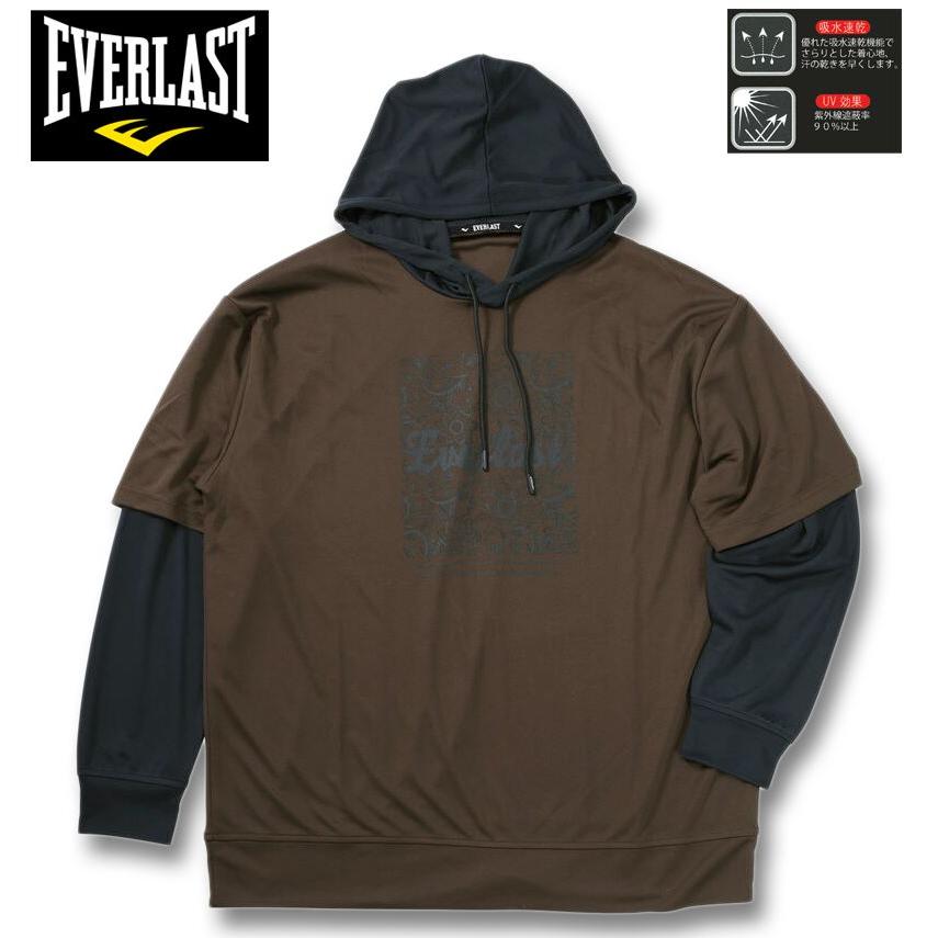 大きいサイズ EVERLAST レイヤードプルパーカー 3L 4L 5L 6L ブラック ラッピング可 送料無料 即日発送 EVERLAST（エバーラスト） 大きいサイズ メンズ レイヤード プル