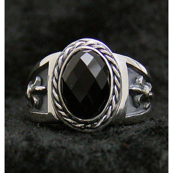 大きいサイズ メンズ シルバーリング（指輪） オニキス×ユリデザイン