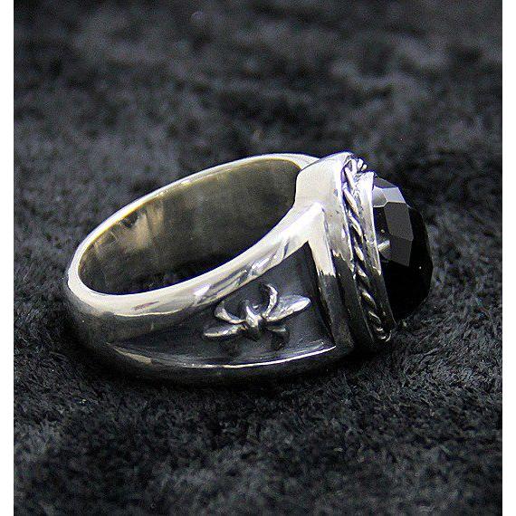 大きいサイズ メンズ シルバーリング（指輪） オニキス×ユリデザイン