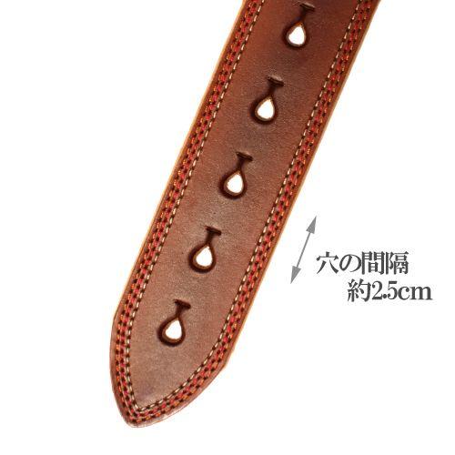 ロングサイズ 飯田工房 涙パンチ 3本ステッチ レザーベルト ブラウン Free/〜122cm