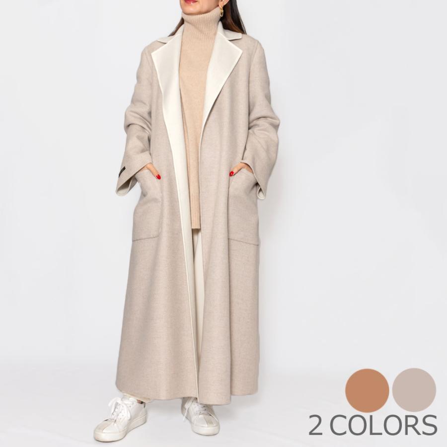 manzoni24マンゾーニ 22M1040/DB1 ウール×カシミア ベルテッドコート 