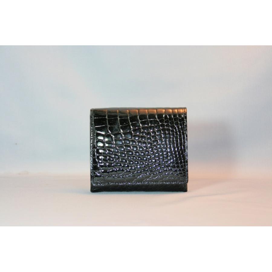 クロコダイル　BOX小銭入れ シャイニング　折財布　日本製　ブラック | 