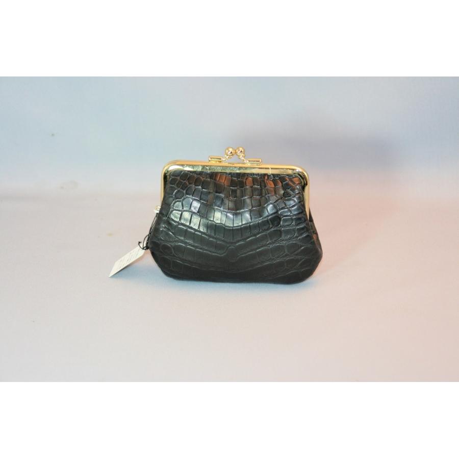 マットクロコダイル　ガマ口小銭入れ　日本製　ブラック | 