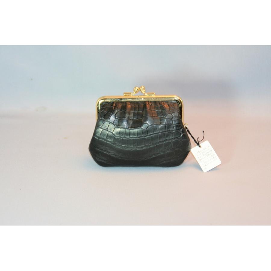 マットクロコダイル　ガマ口小銭入れ　日本製　ブラック |  | 01