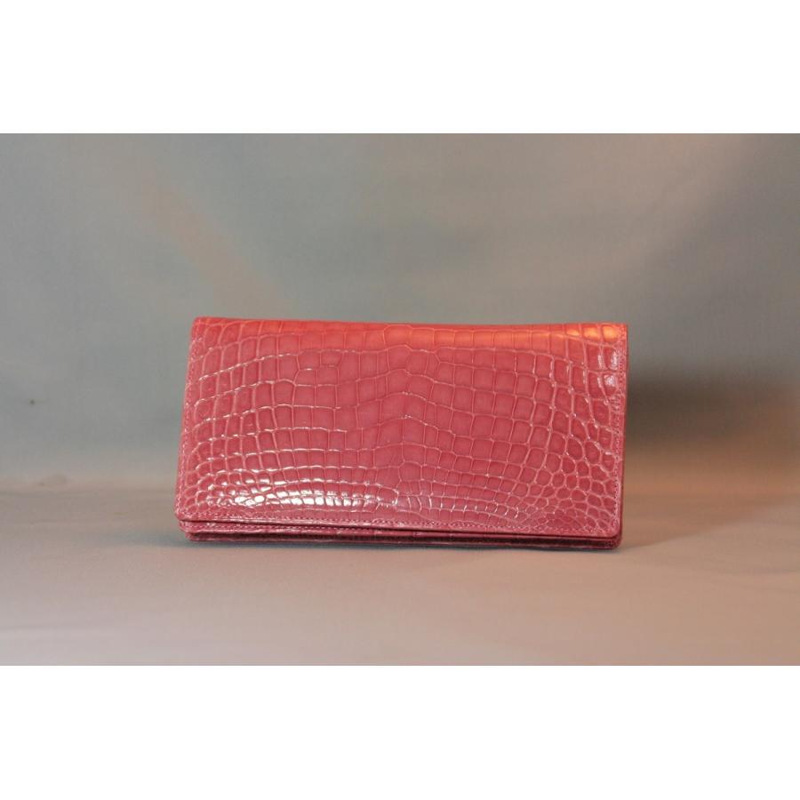 クロコダイル　長財布　センター取り　小銭入れ付き　日本製　ピンク　 | 