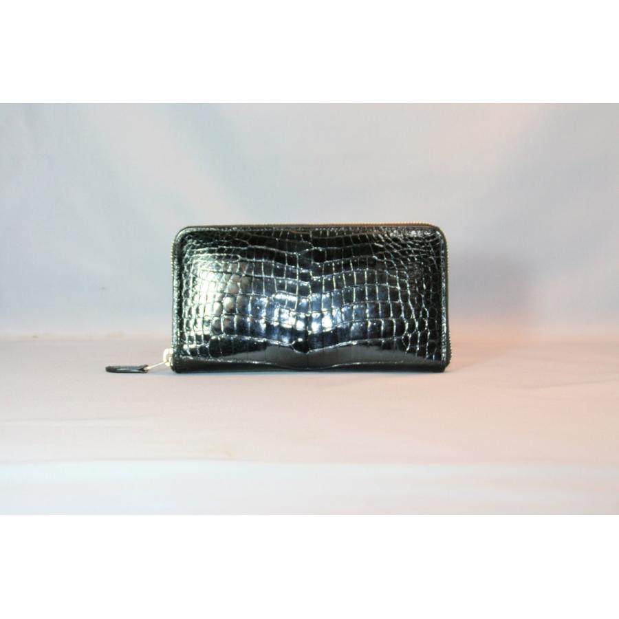 クロコダイル　ラウンドファスナー　センター取り　日本製　ブラック | 