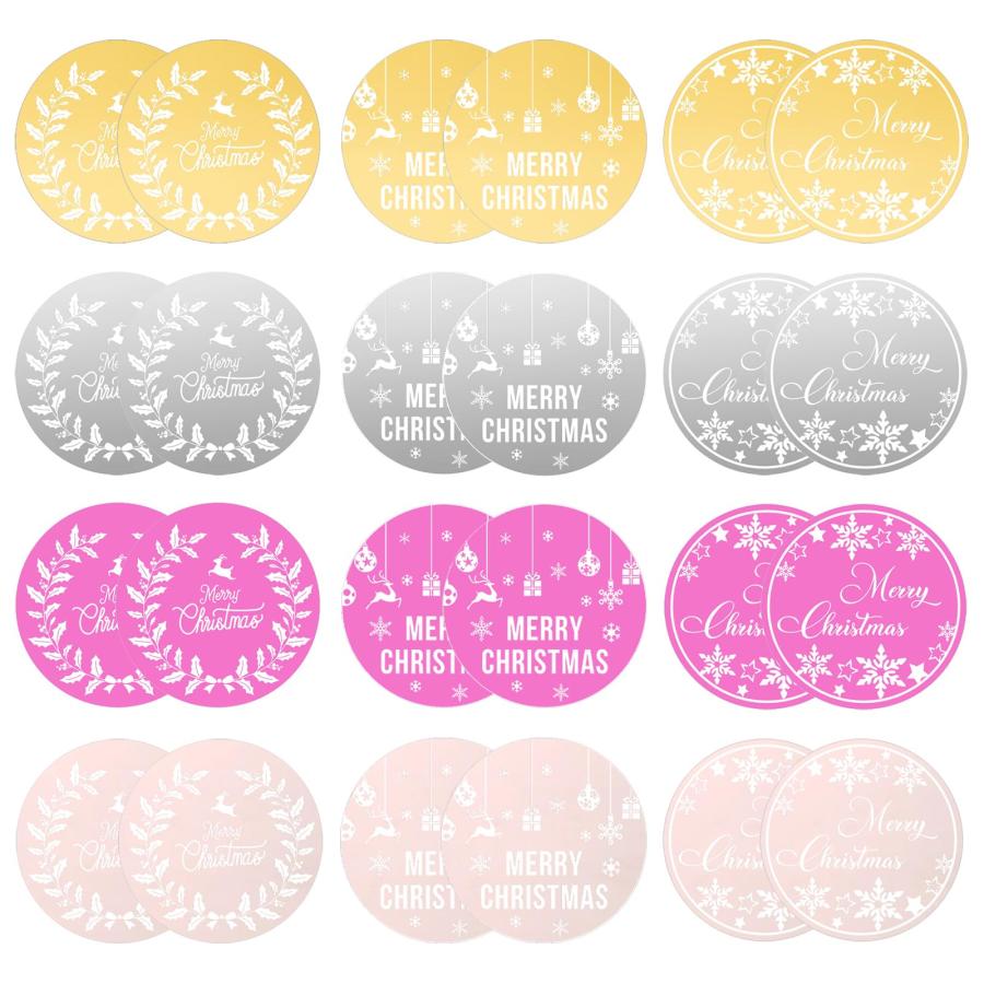 クリスマスカップケーキトッパー アクリルミラーディスク クリスマスカップケーキピック 新年パーティー カップケーキ デコレーション用品 ミックスカラー | 