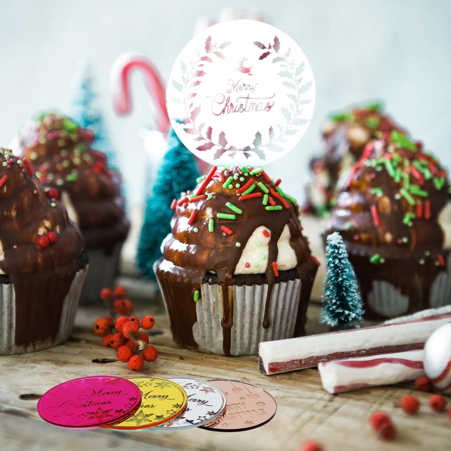クリスマスカップケーキトッパー アクリルミラーディスク クリスマスカップケーキピック 新年パーティー カップケーキ デコレーション用品 ミックスカラー |  | 02