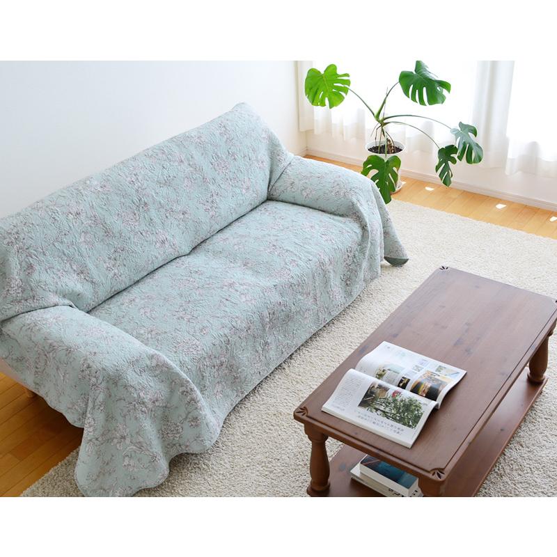 マルチカバー カームミント 200×250cm QNT24/4032-P キルトカバー 綿 コットン グリーン リバーシブル ウォッシャブル ラグ マット_1