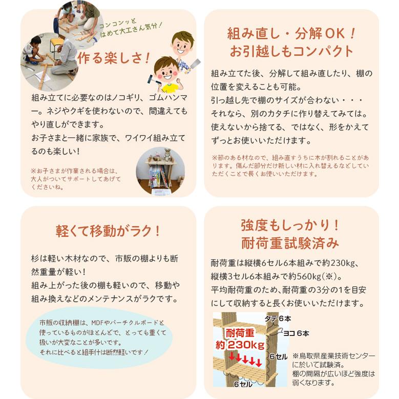 組手什 シェルフ 3列3段 組み立てキット 新規格85mmピッチ 幅130cm DIY 無垢材 国産材 杉 本棚 シェルフ ラック 天然木 国産 カット済 純国産の画像