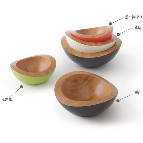 TEORI 竹の ボウル NUTS M 乳白 墨色 若葉色 猩々緋 赤 直径22cm 木製