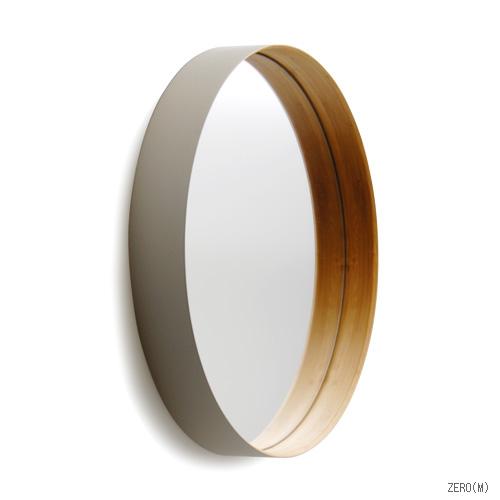 TEORI 竹の 壁掛けミラー ZERO M 乳白 墨色直径40cm 木製 竹製