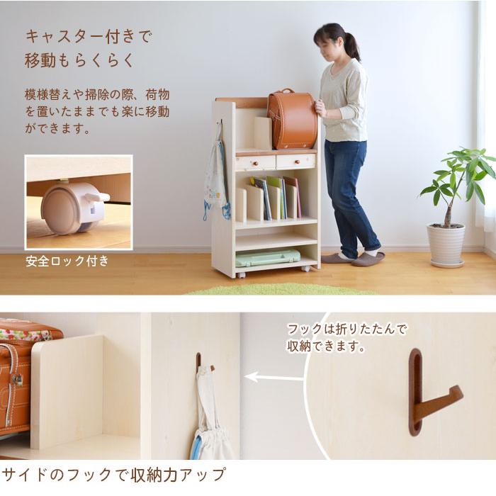 ランドセルラック TRY-P キャスター付き 17469 パイン材 ホワイト 白 教科書収納 子ども部屋 シンプル 書棚 本棚 ブックラック 完成品 送料無料 2109SSの画像
