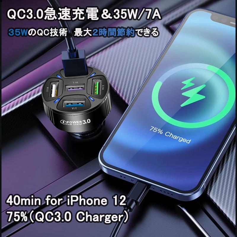 シガーソケット カーチャージャー 車載充電器 5口 QC3.0急速充電 5台 