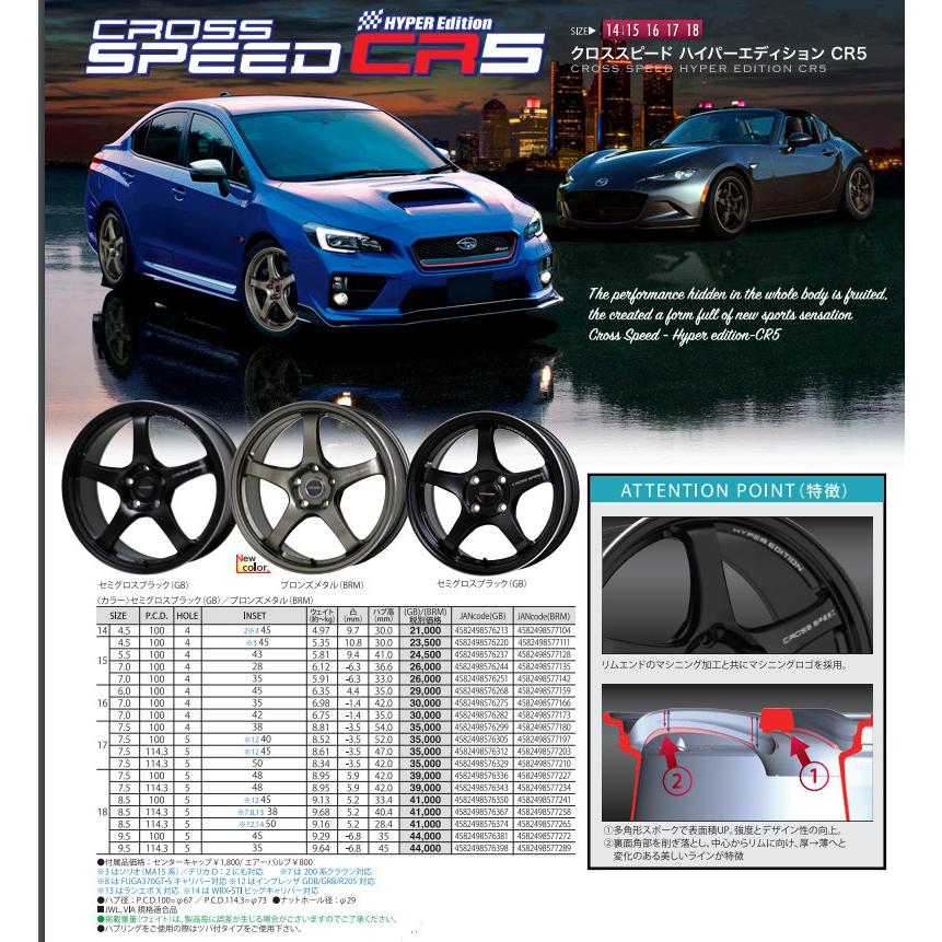 ホットスタッフ CROSS SPEED クロススピード ハイパーエディション CR5 4.5J-14 +45 4H100 ブロンズメタル １本価格 ２本以上ご注文にて送料無料｜bigrun-ichige-store2｜02