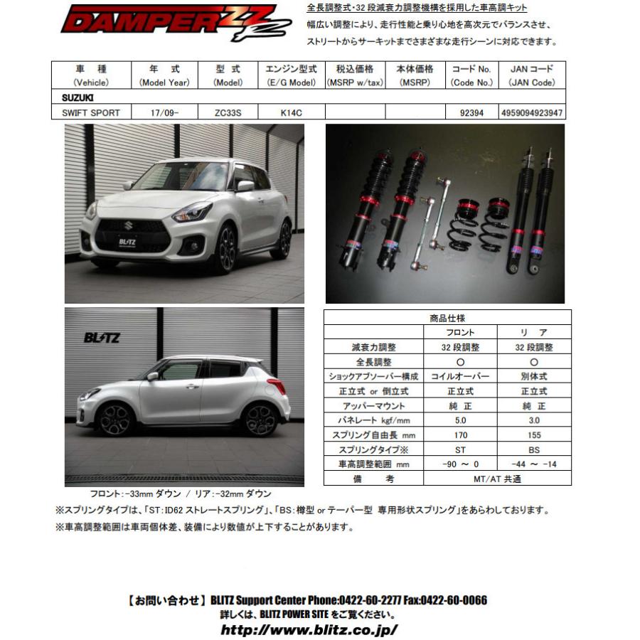 BLITZ ブリッツ 車高調 ZZ-R スズキ スイフトスポーツ - www.spandyandy.com