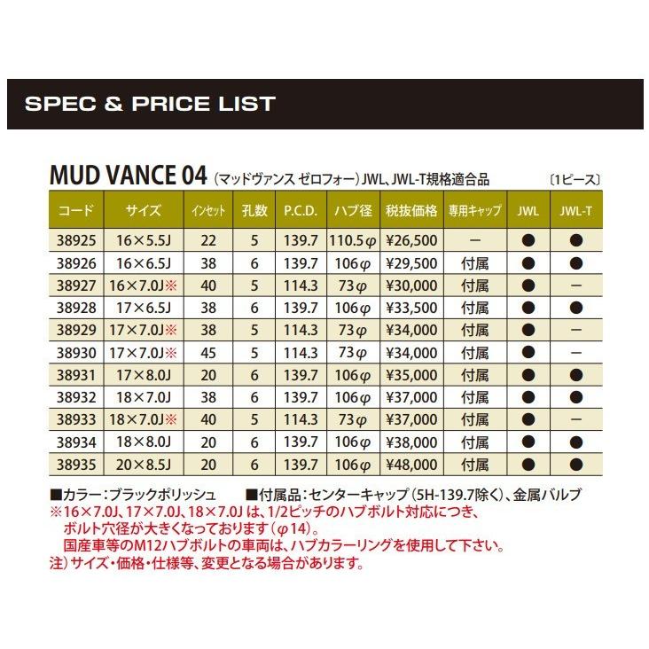 WEDS ADVENTURE MUDVANCE 04 ウェッズ マッドヴァンス 04 150プラド 8.0J-17 +20 6H139.7 ブラックポリッシュ ２本以上ご注文にて送料無料｜bigrun-ichige-store2｜03