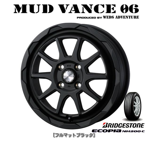 WEDS MUDVANCE 06 ウェッズ マッドヴァンス ゼロシックス 軽自動車 4.5J-15 +45 4H100 フルマットブラック & ブリヂストン エコピア NH200C 165/60R15