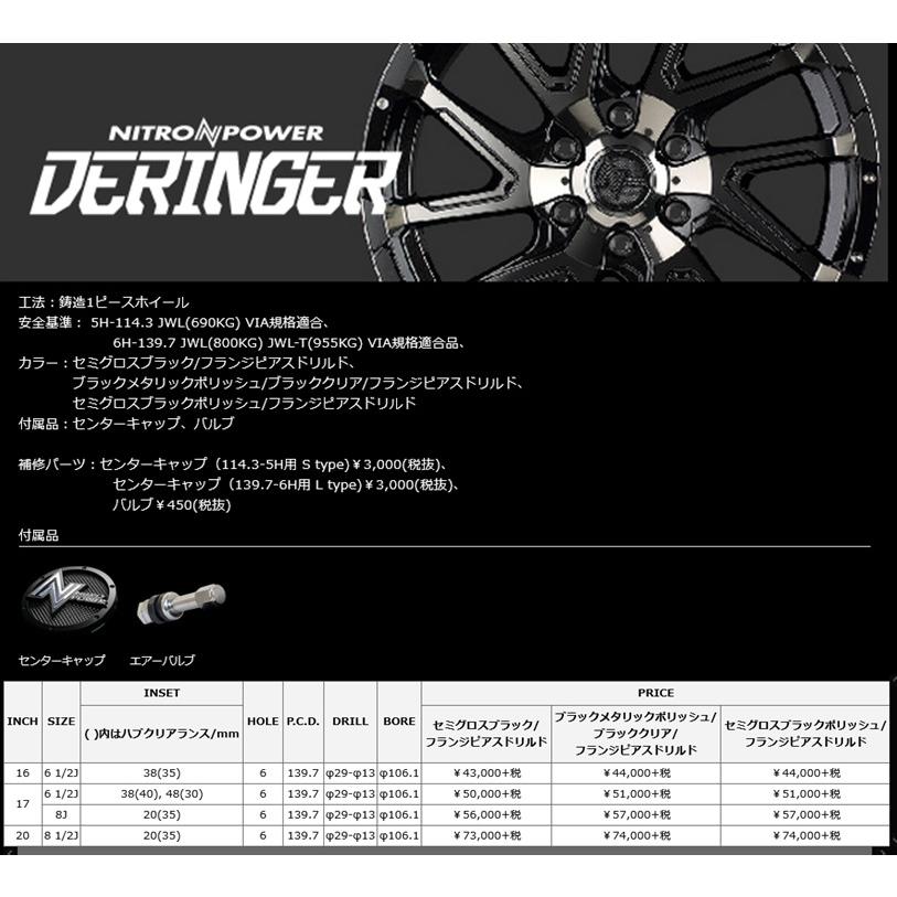 マルカサービス NITRO POWER DERINGER デリンジャー 150プラド ハイラックス 8.5J-20 +20 6H139.7 選べるホイールカラー ４本セット 送料無料の画像