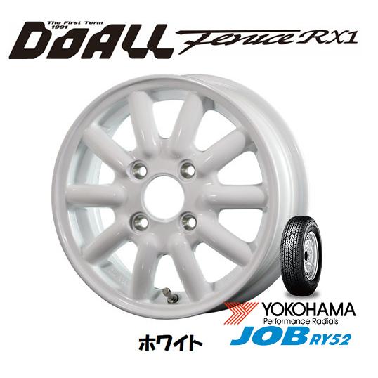 DOALL Fenice RX1 ドゥオール フェニーチェ rx1 軽トラック 軽バン 4.0J-12 +43 4H100 ホワイト & ヨコハマ JOB RY52 145R12 6PR｜bigrun-ichige-store2