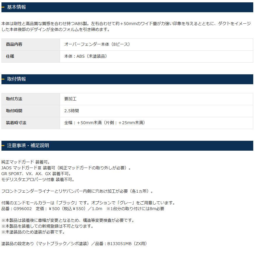 JAOS ジャオス オーバーフェンダー type-S 未塗装品 ZX用