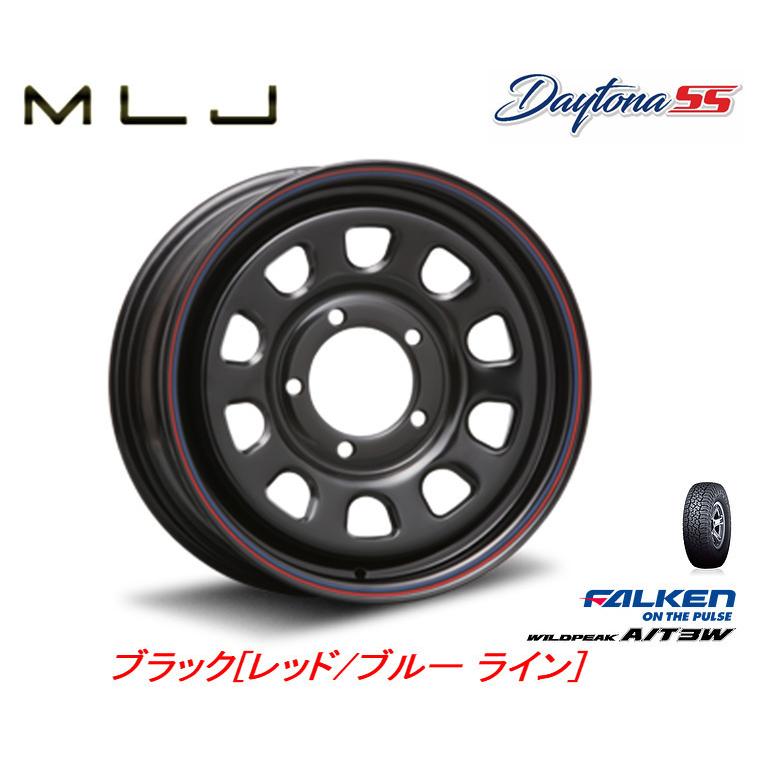 MLJ DAYTONA SS デイトナ エスエス ジムニー 5.5J-16 +20 5H139.7 ブラック RED/BLUE ライン & ファルケン ワイルドピーク A/T3W 175/80R16｜bigrun-ichige-store