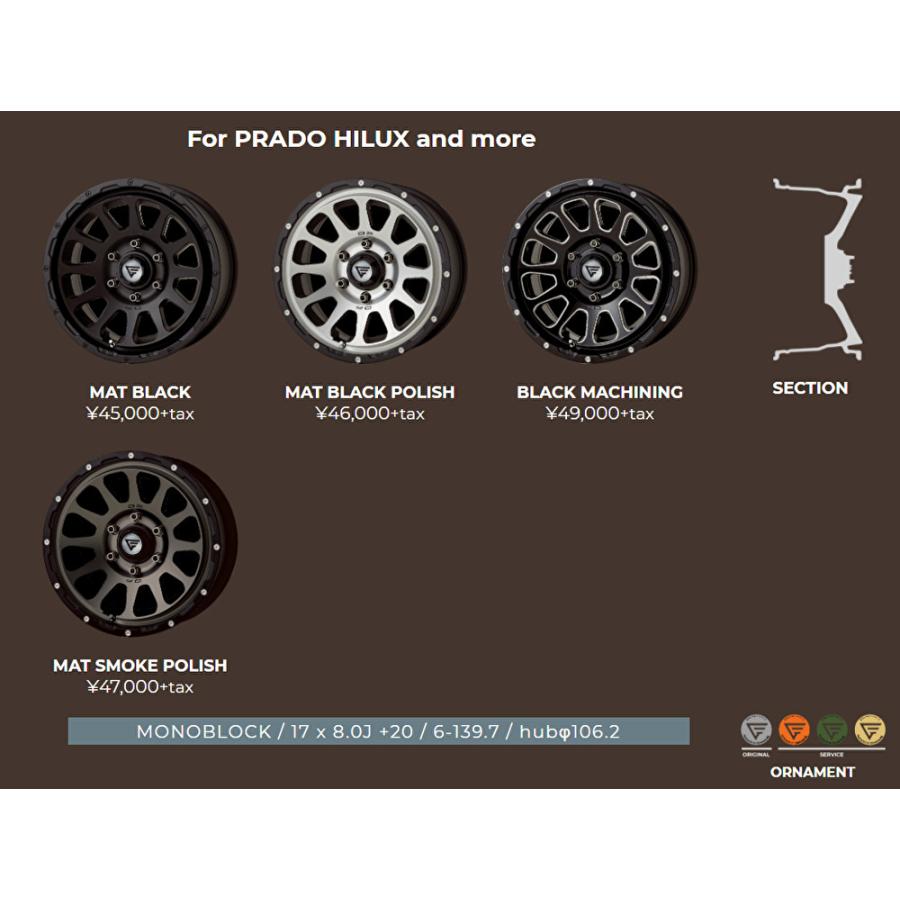 DELTA FORCE OVAL デルタフォース オーバル 150 プラド ハイラックス 8.0J-17 +20 6H139.7 マットスモークポリッシュ ４本セット 送料無料｜bigrun-ichige-store｜02