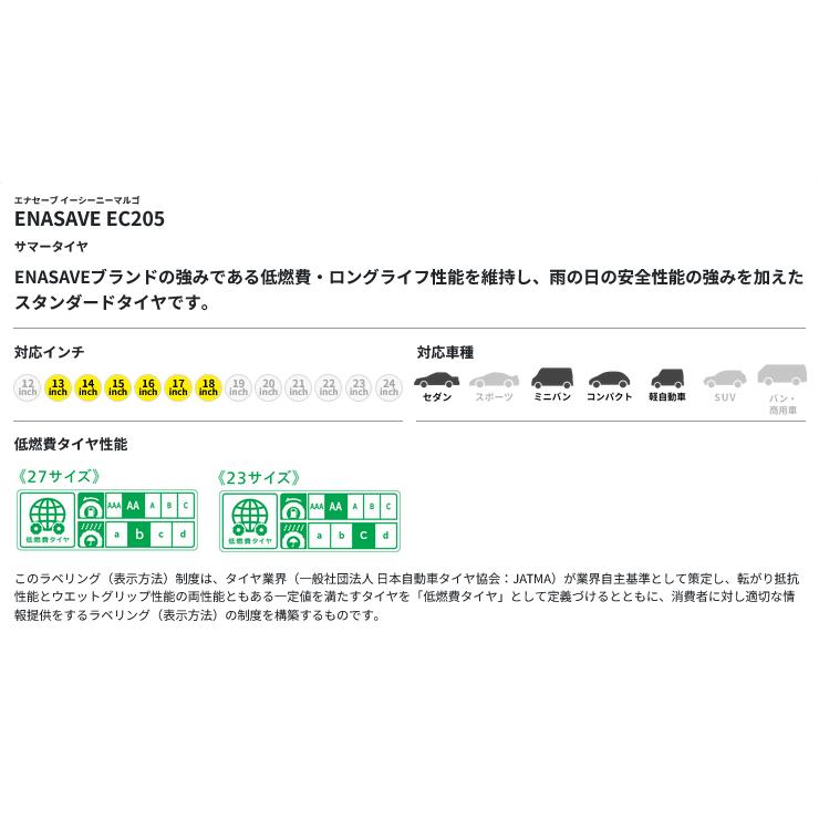 ダンロップ エナセーブ EC205 イーシー ニーマルゴ 195/50R16 84V スタンダード低燃費タイヤ １本価格 ２本以上ご注文にて送料無料の画像