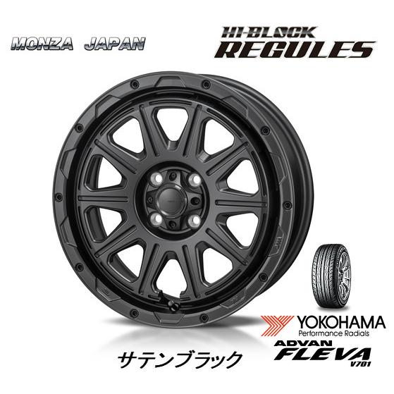 Japan三陽 HI BLOCK REGULES ハイブロック レグルス 6.0J-16 +40 4H100 サテンブラック & ヨコハマ ADVAN フレバ V701 195/45R16