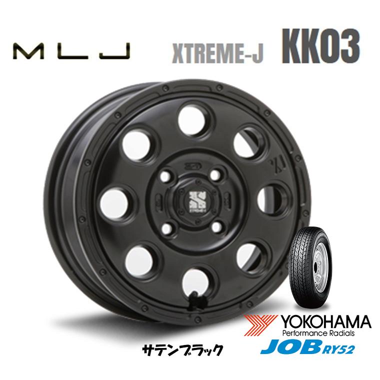 MLJ XTREME-J KK03 mlj エクストリーム j kk ゼロスリー 17系 キャリィ 3.5J-12 +45 4H100 サテンブラック & ヨコハマ JOB RY52 145R12 6PR｜bigrun-ichige-store