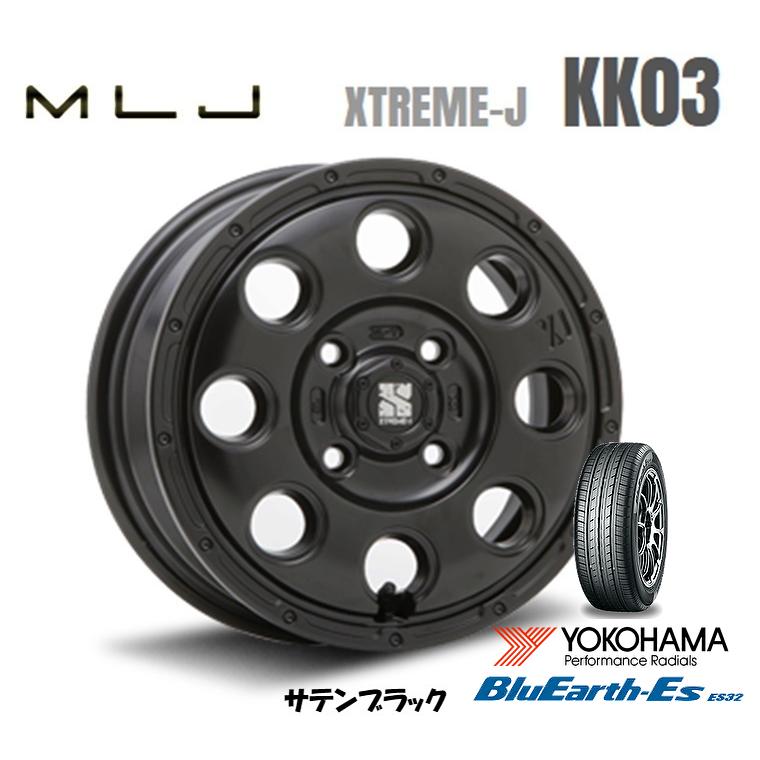 MLJ XTREME-J KK03 mlj エクストリーム j kk ゼロスリー 軽自動車 4.5J-14 +45 4H100 サテンブラック & ヨコハマ ブルーアース Es ES32 165/65R14｜bigrun-ichige-store