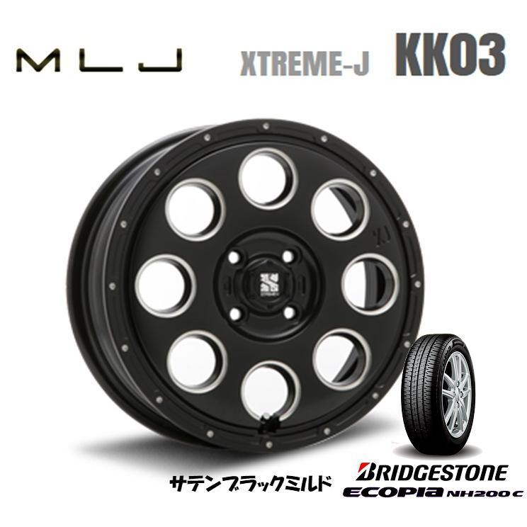 MLJ XTREME-J KK03 mlj エクストリーム j kk ゼロスリー 軽自動車 4.5J-14 +45 4H100 サテンブラックミルド & ブリヂストン エコピア NH200C 155/65R14｜bigrun-ichige-store