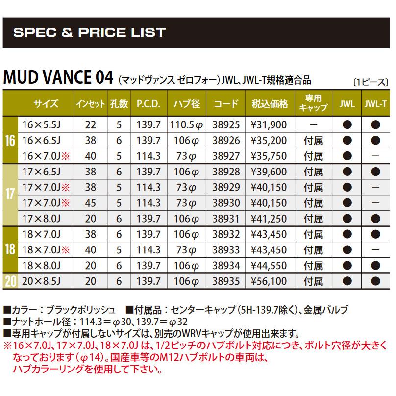 WEDS MUDVANCE 04 ウェッズ マッドヴァンス ゼロフォー 8.0J-17 +20 6H139.7 ブラックポリッシュ & BFGoodrich Trail-Terrain T/A 265/65R17｜bigrun-ichige-store｜03