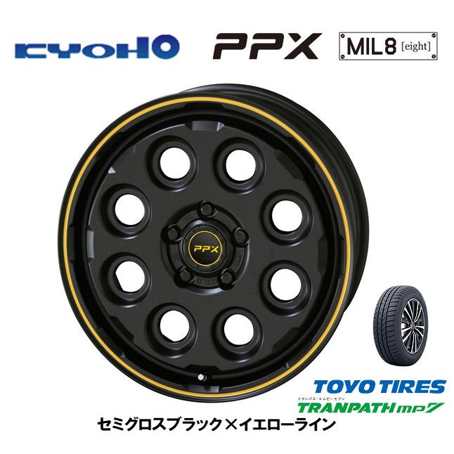 KYOHO PPX MIL:8 ミルエイト デリカD5 7.0J 16 +38 5H114.3 セミグロスブラック×イエローライン トーヨー トランパス mp7 215/70R16 :PPX MIL8 TY21570R16 mp7:ビッグラン市毛