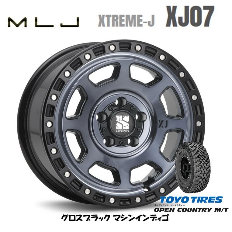 MLJ エクストリーム J XJ07 JL/JK ラングラー 8.0J-17 +38 5H127 グロスブラック/マシンインディゴ & トーヨー オープンカントリー M/T 40×13.5R17｜bigrun-ichige-store