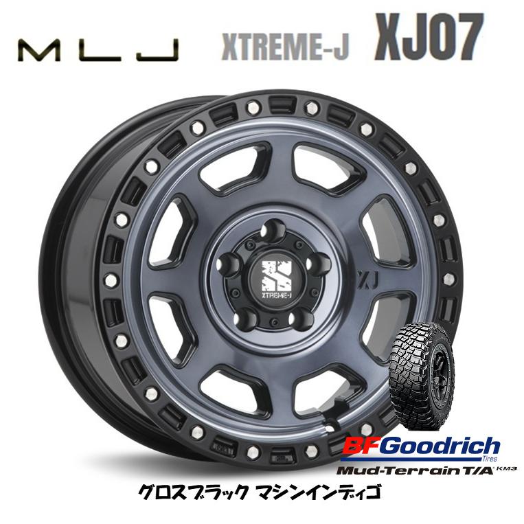 MLJ XTREME-J XJ07 mlj エクストリーム j xj07 7.0J-16 +35/+28 5H114.3 グロスブラック/マシンインディゴ & BFGoodrich Mud-Terrain T/A KM3 245/75R16｜bigrun-ichige-store