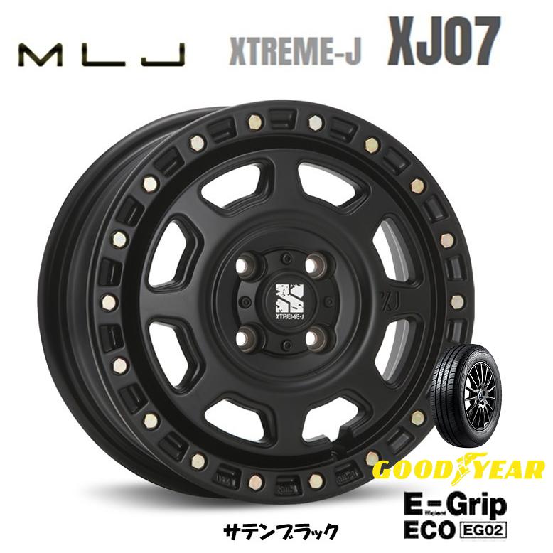 MLJ XTREME-J XJ07 mlj エクストリーム j xj07 軽自動車 4.5J-14 +43 4H100 サテンブラック & グッドイヤー E-Grip ECO EG02 155/55R14｜bigrun-ichige-store