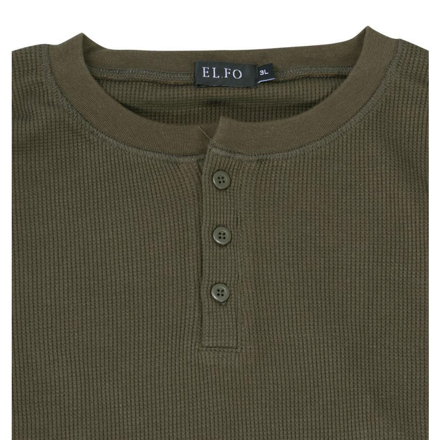 新作・新着商品！】無地ワッフル編みヘンリーネック長袖Tシャツ 大きい