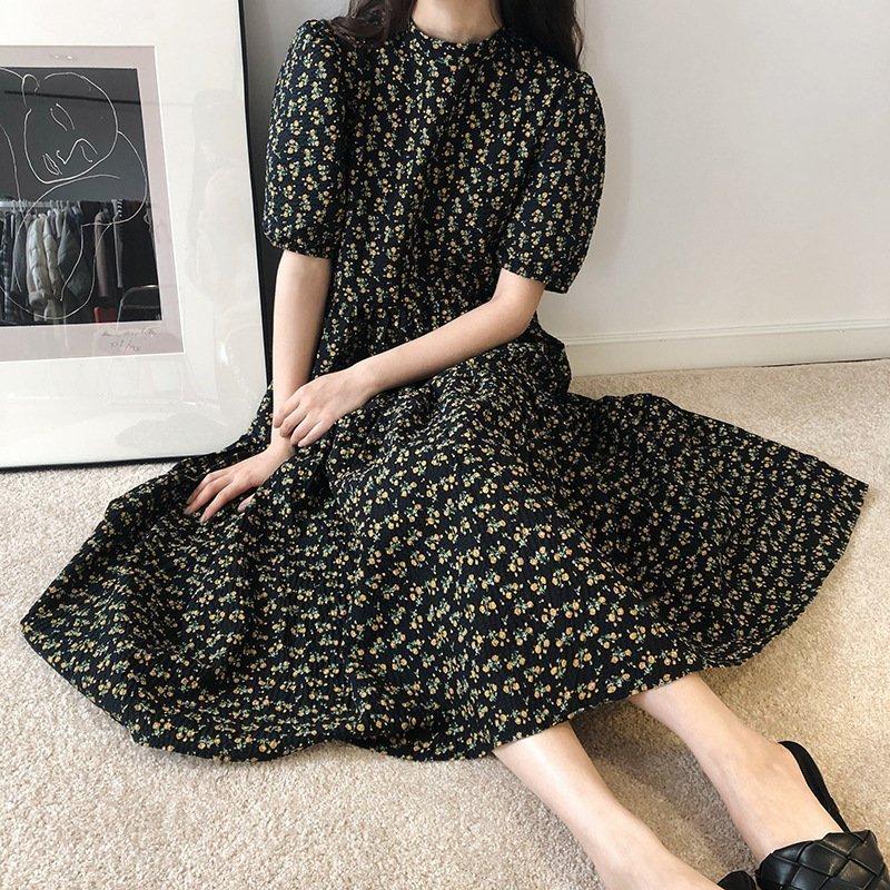 21新入荷 フラワー 小花柄 フレア ひざ下 ミモレ丈 ロング丈 半袖 レディース ワンピース ティアード 体型カバー ゆったり ふんわり かわいい おしゃれ ワンピース Size M Www Votanistas Com