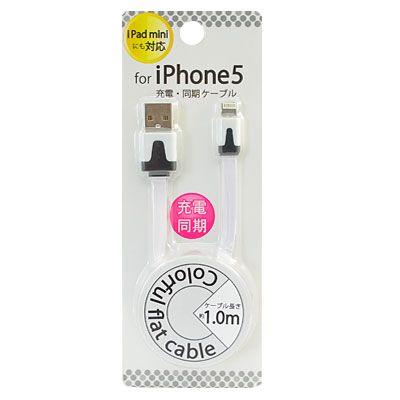 iPhone5/iPad mini対応 Lightning コネクタ専用 USBフラットケーブル (100cm) ホワイト　HKW-IP5USF100-WH｜bigstar