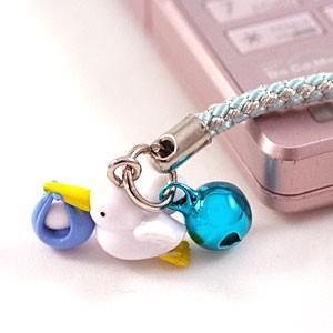 □ ハローキティ こうのとりキティ 根付けストラップ ブルー J15