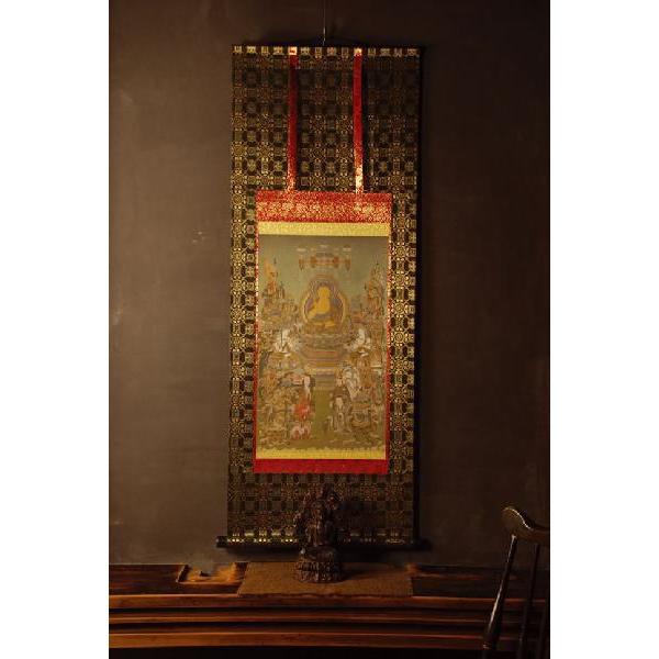 釈迦十六善神図 仏画掛け軸 半切サイズ