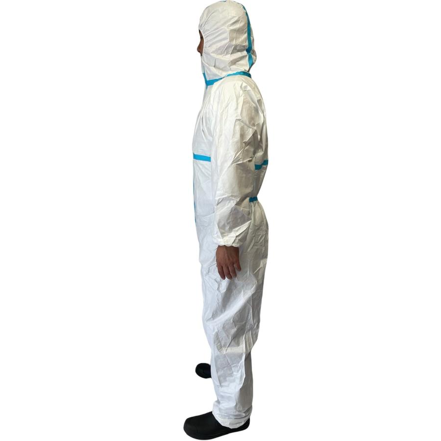 化学防護服 Lサイズ 50枚セット 消毒 飛沫 特殊清掃　フード付きカバーオール 縫製部目止めテープ付 官公庁納入実績有り 化学防護服 Lサイズ 50枚セット 消毒 飛沫 特殊清掃 フード付き