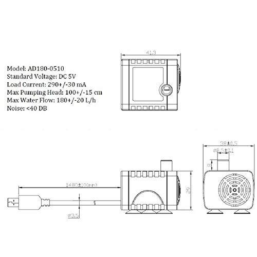 USB 小型 水中ポンプ 揚程1M 180L/h 静音 直流DC5V 池ポンプ 水中循環噴水 水族館水池ポンプ 給水/排水ポンプ 水耕栽培 ペット犬/猫 自動給水器 噴水 自作 DIY｜bigsun7｜03