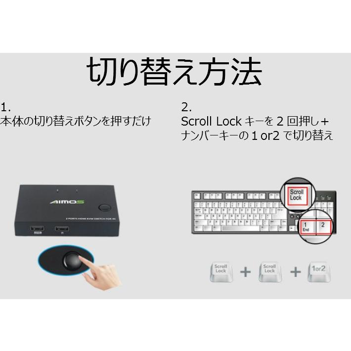 kvmスイッチ パソコン 自動 切替器 KVM 切替機 スイッチ PC 2台用 キーボード マウス モニターを共有 HDMI対応 USB接続 パソコン切替器 4K 3D対応 AV周辺機器｜bigtonya2｜07